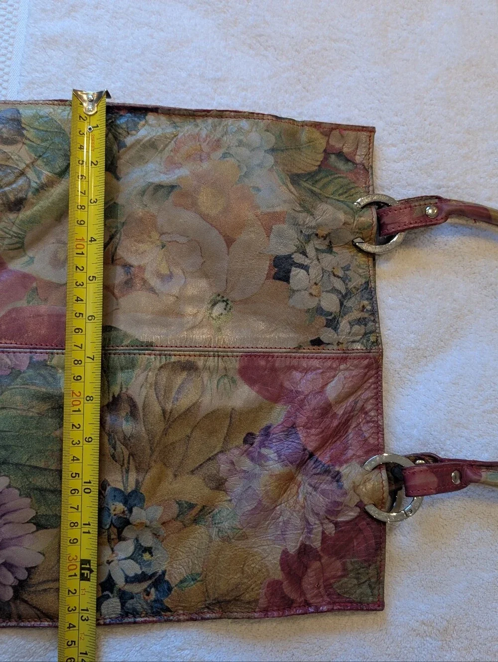 Vintage Cecconi Piero Italian Leather Floral Botanical Tote Bag Cottagecore